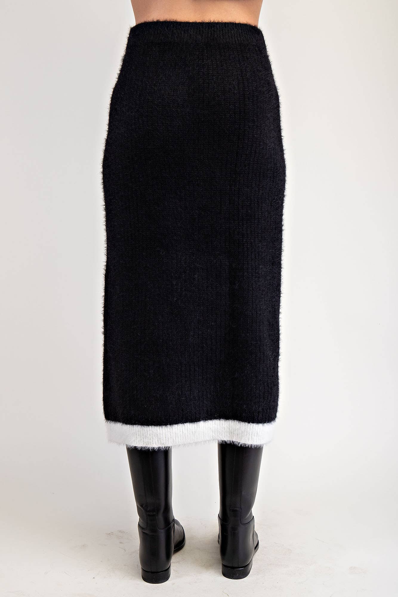 FUZZY SWEATER MIDI SKIRT WITH CONTRAST EDGE: Blk / S