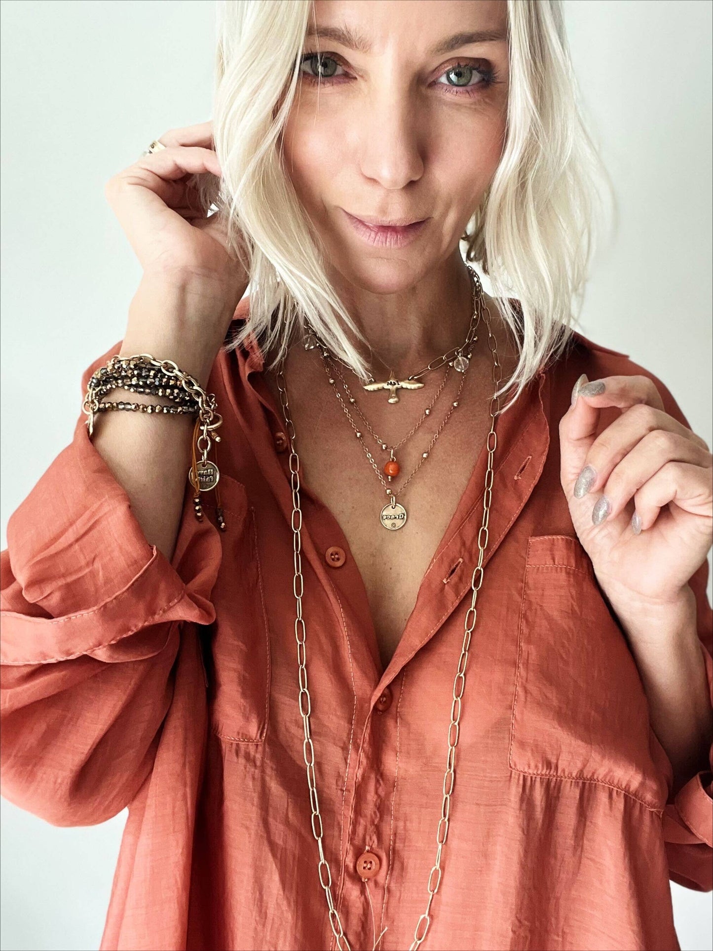 Katia Designs - HAVE FAITH | HEART | Dainty: Gold / Off-White Howlite Cross