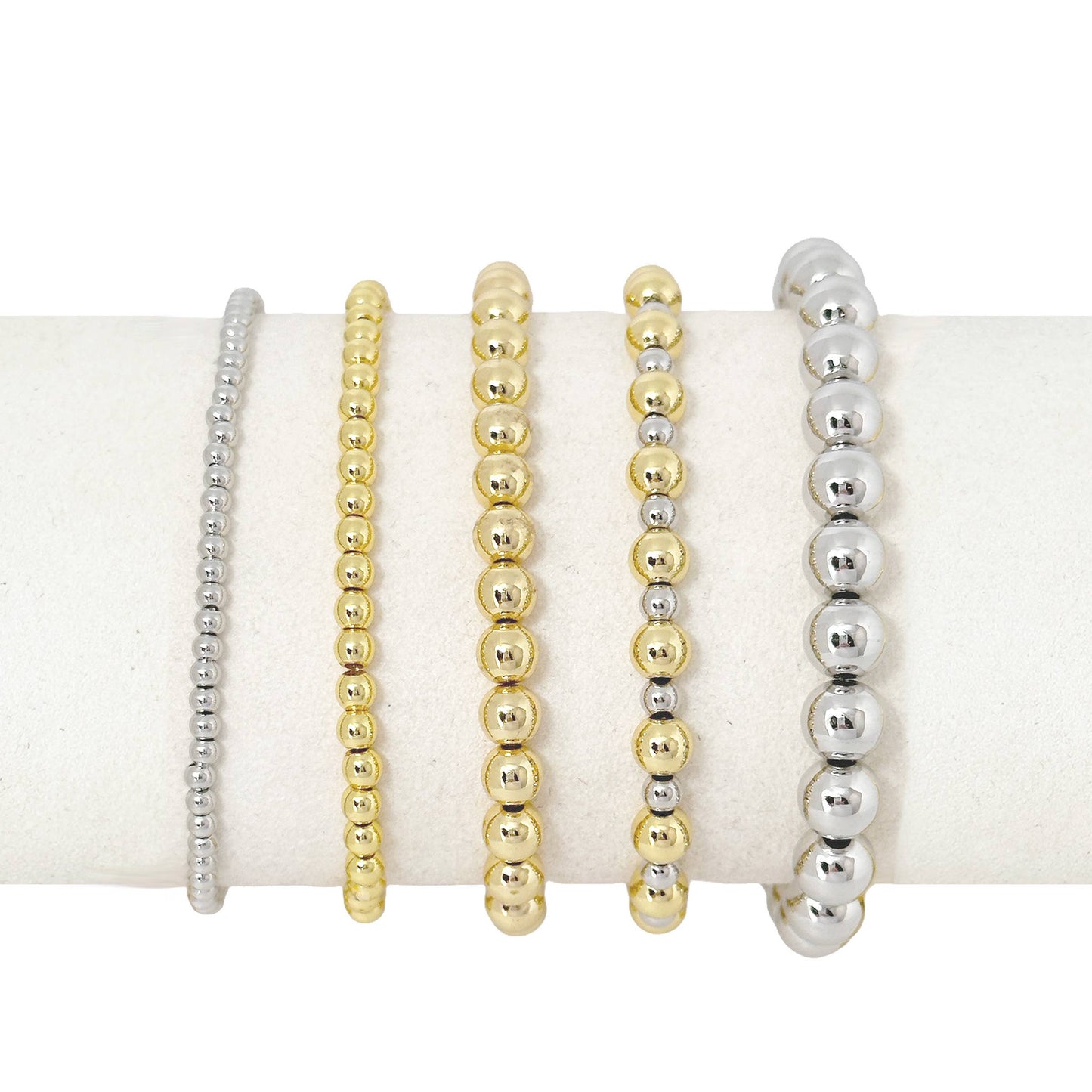 Love, Lisa - Celebrity Famous Five Stack Of Beaded Bracelets: Mixed Silver & Gold