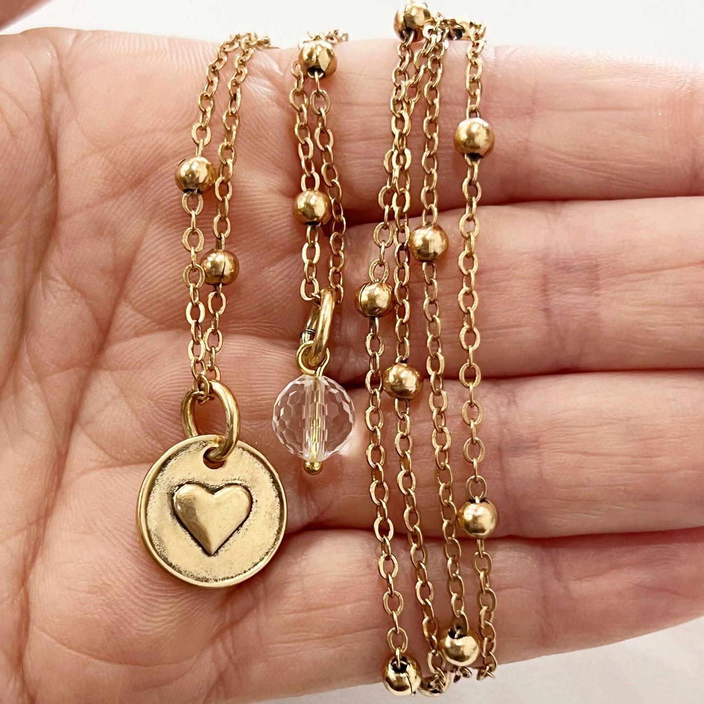 Katia Designs - HAVE FAITH | HEART | Dainty: Gold / Off-White Howlite Cross