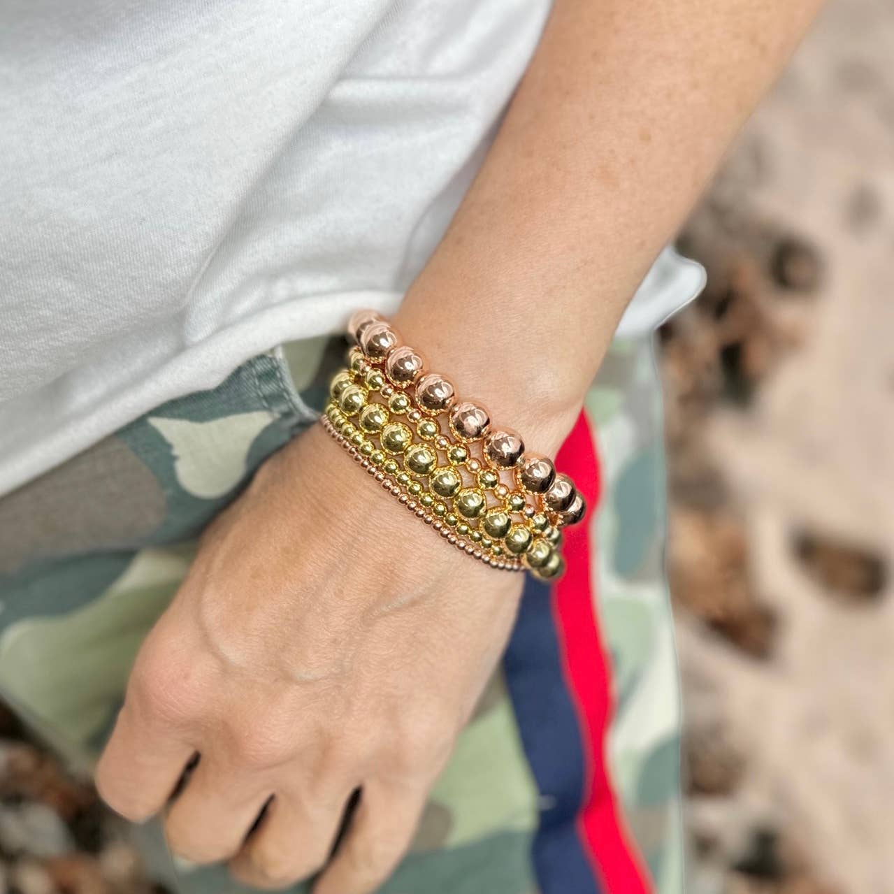 Love, Lisa - Celebrity Famous Five Stack Of Beaded Bracelets: Mixed Silver & Gold