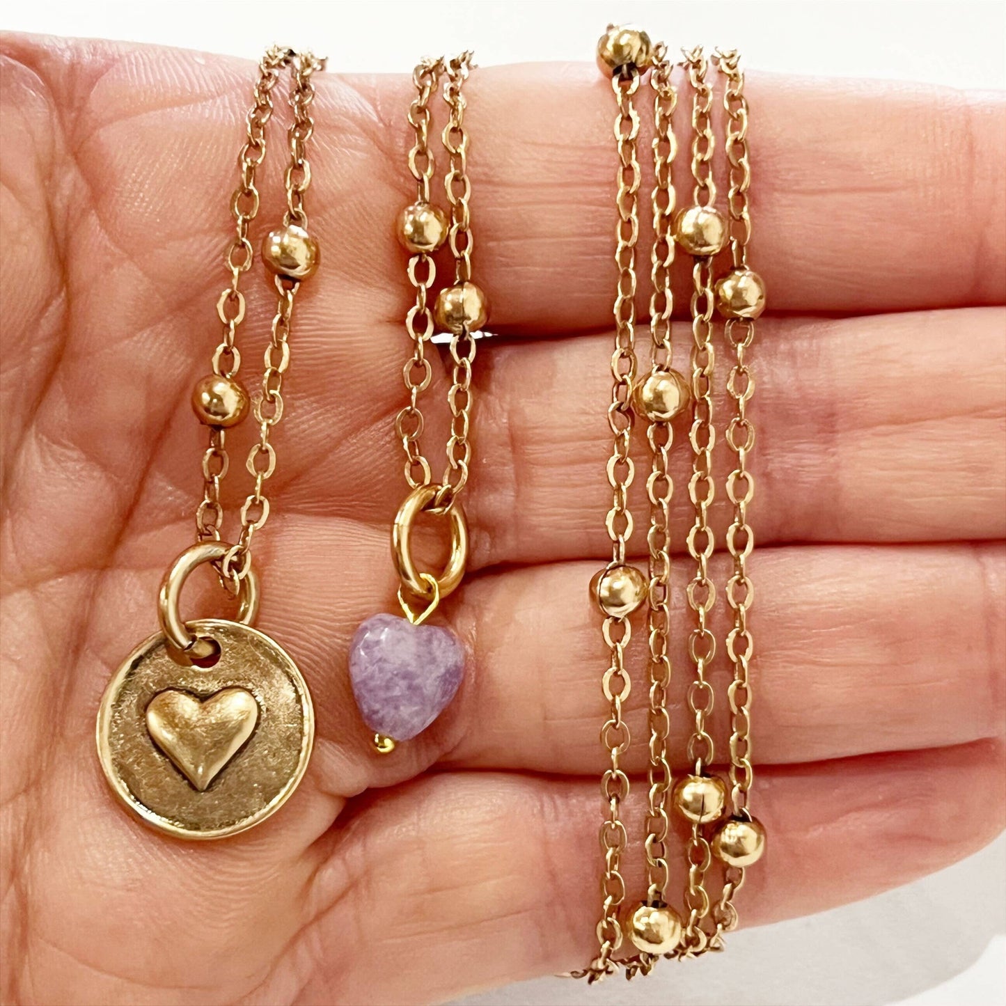 Katia Designs - HAVE FAITH | HEART | Dainty: Gold / Off-White Howlite Cross