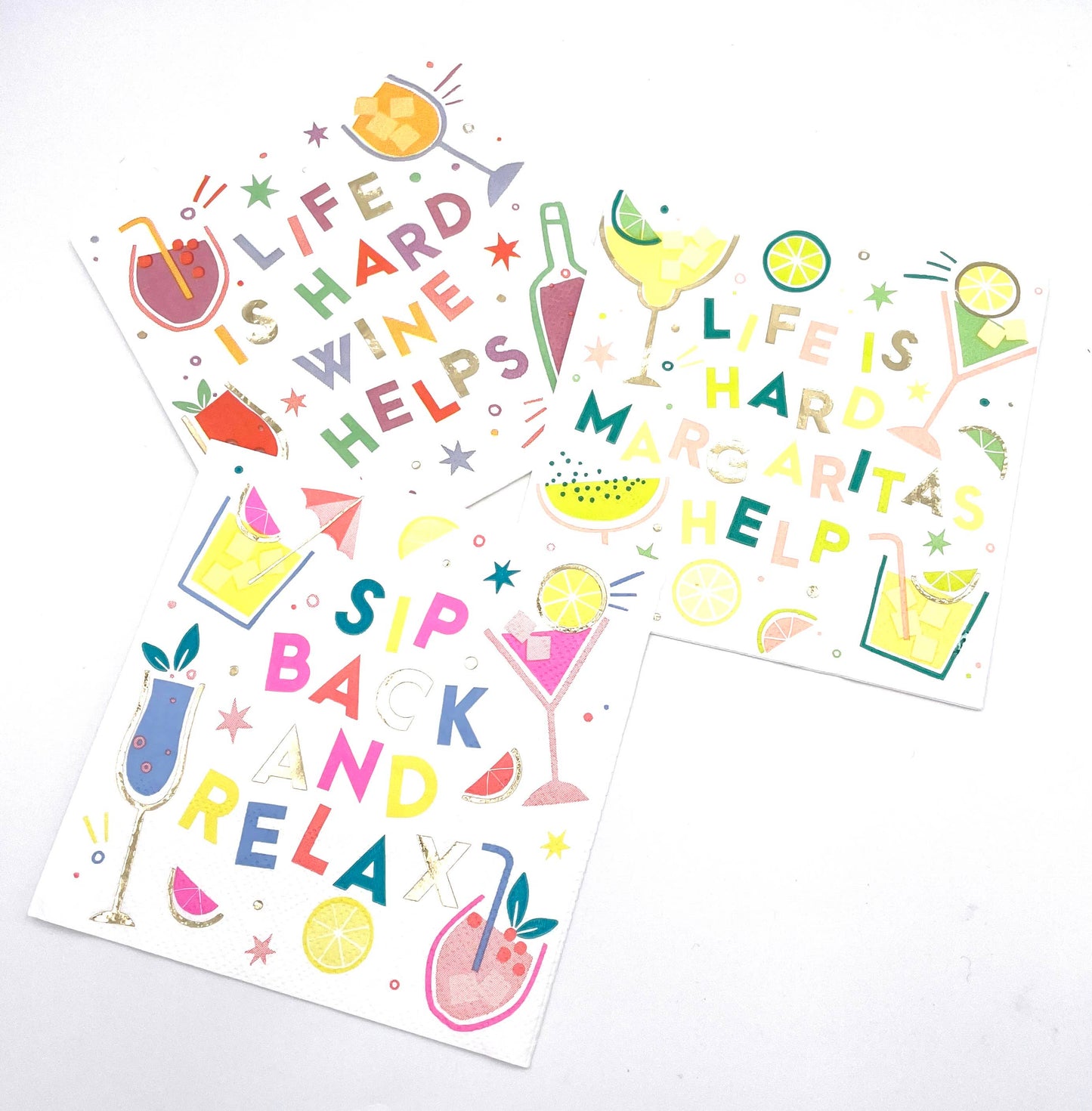 Funny Cocktail Napkins | Sip Back and Relax - Foil - 20ct