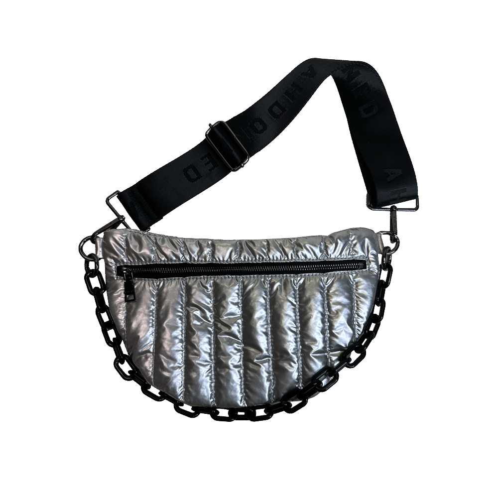Reese Quilted Sling/Waist Bag w/Black Resin Chain & 2" Solid: BLACK