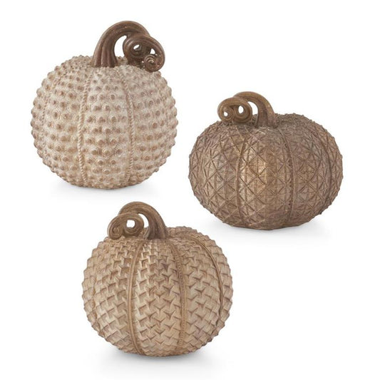 Assorted Resin Beige Textured Pumpkins