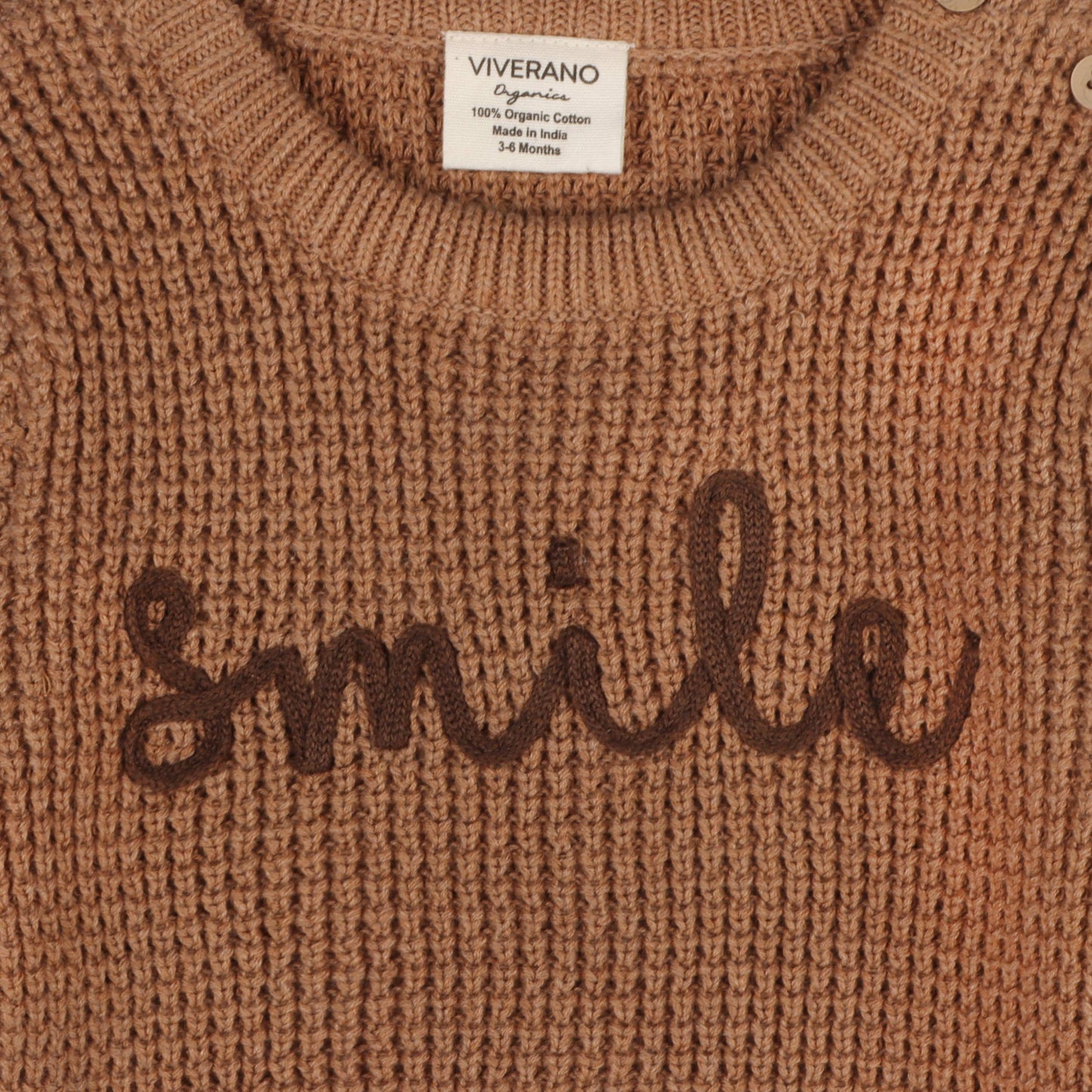 Viverano Organics - Smile Embroidered Chunky Sweater Knit Baby Jumpsuit -Organic: Chai Spice / 3-6M