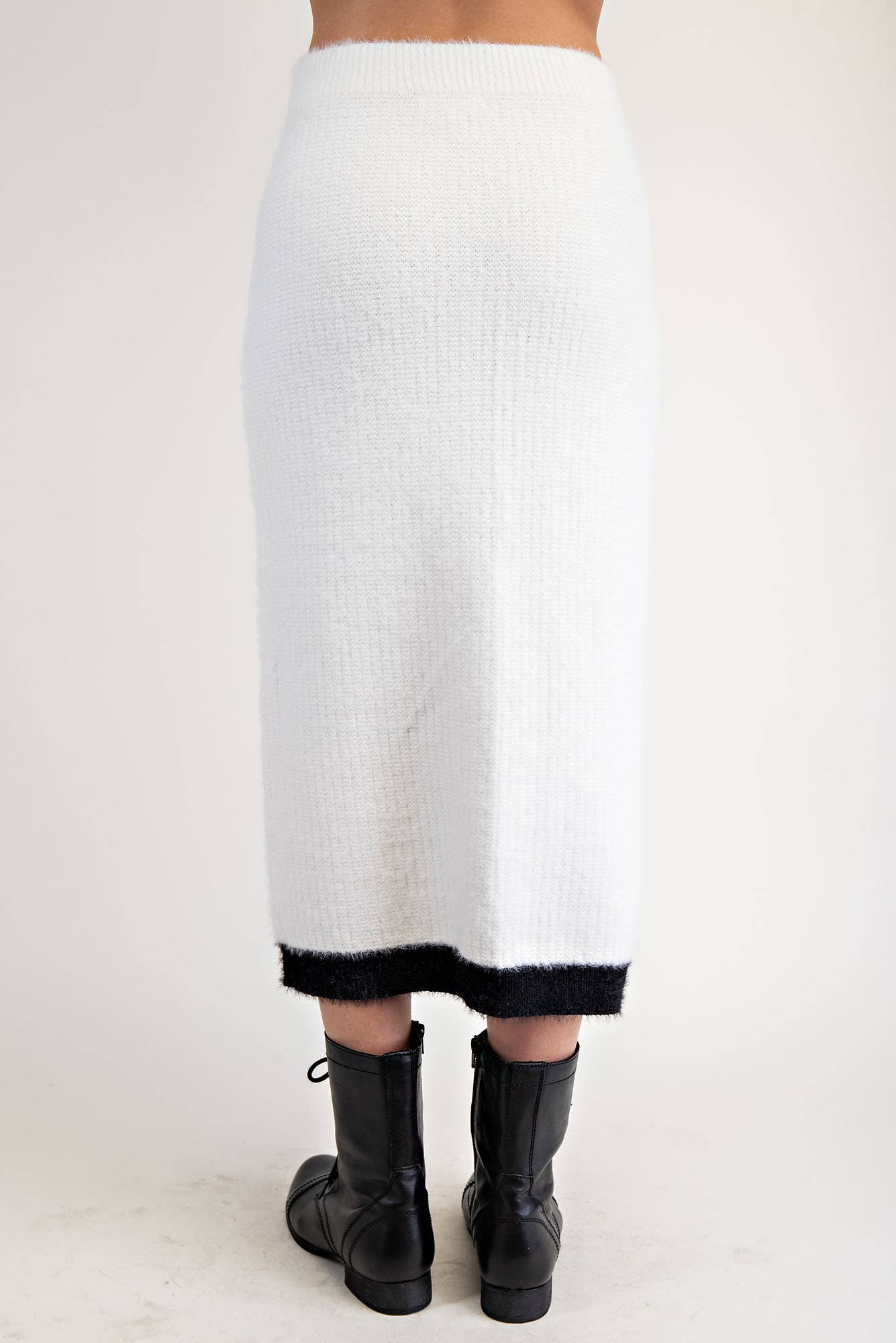 FUZZY SWEATER MIDI SKIRT WITH CONTRAST EDGE: Blk / S