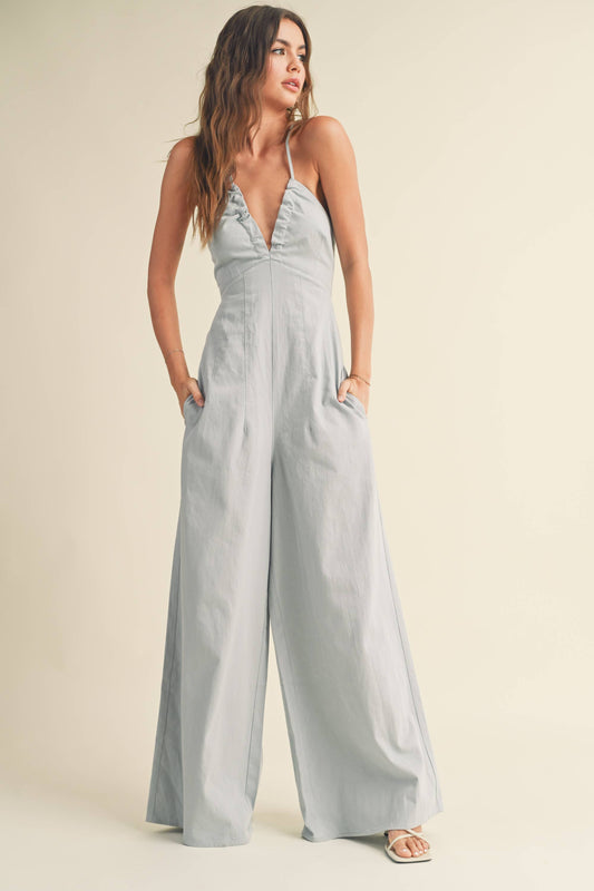 WASHED COTTON JUMPSUIT: LT DENIM