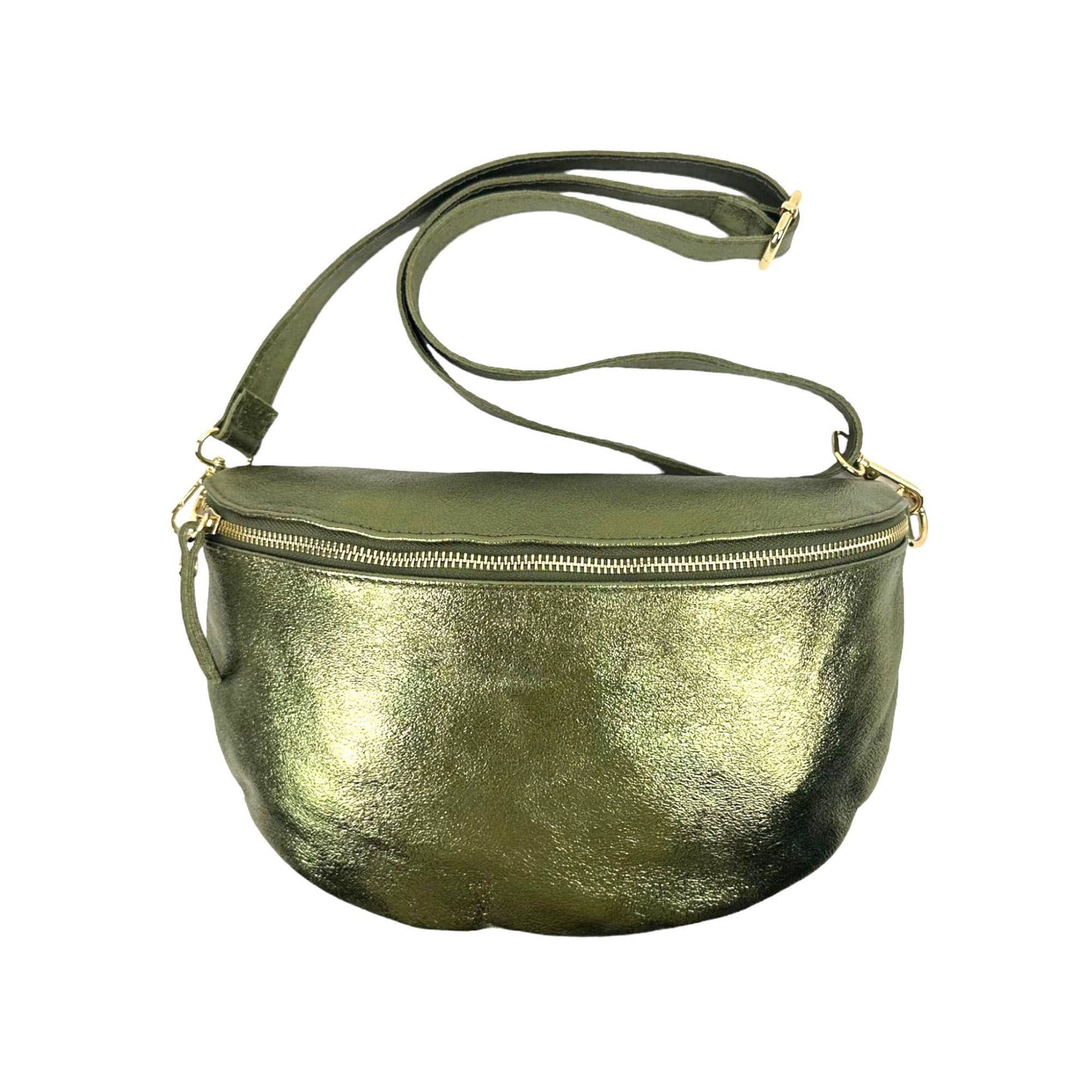 Large Metallic Italian Leather Waist Bag for Women. Sales: Gold