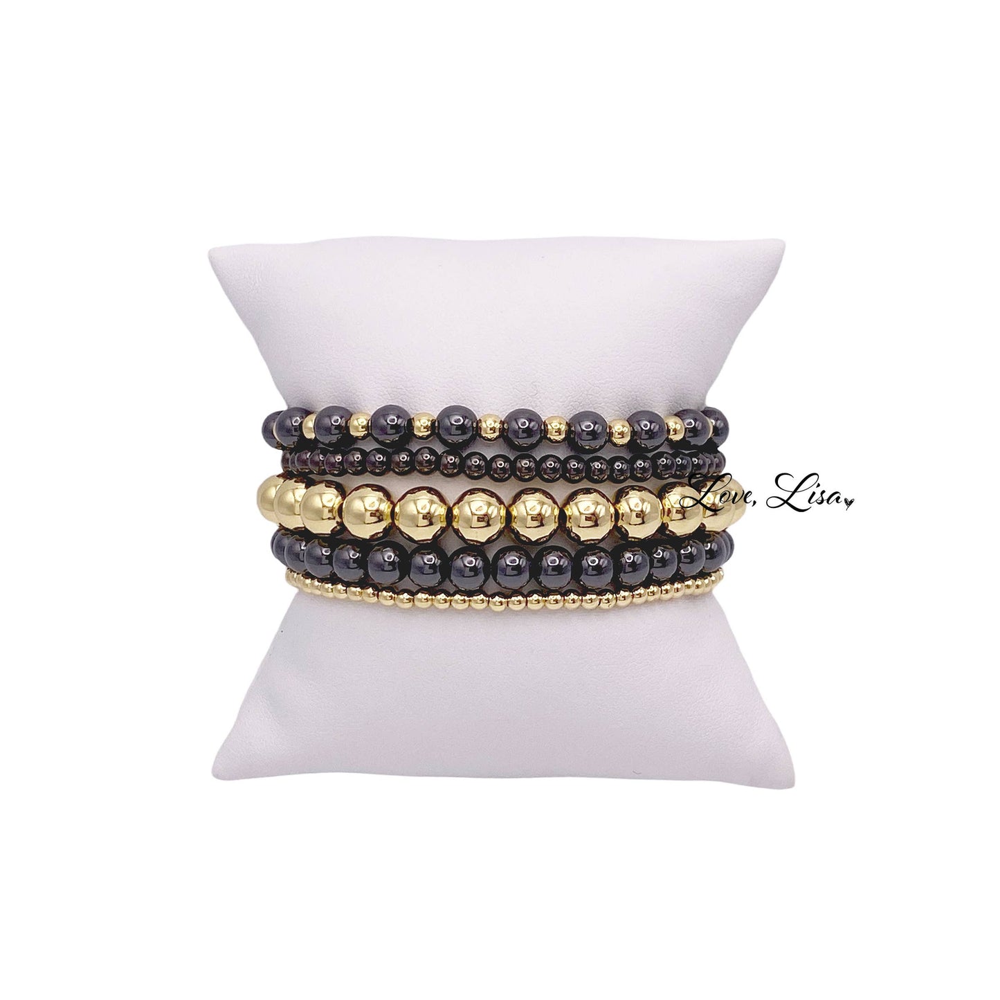 Love, Lisa - Celebrity Famous Five Stack Of Beaded Bracelets: Mixed Silver & Gold