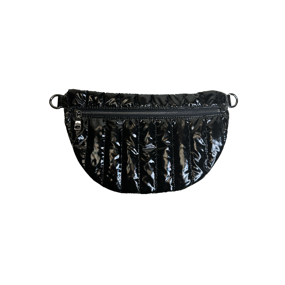 Reese Quilted Sling/Waist Bag w/Black Resin Chain & 2" Solid: BLACK
