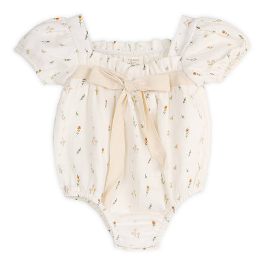 Viverano Organics - Boho Floral Bubble Baby Romper (Organic Muslin): NATURAL