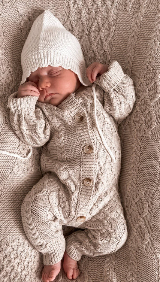 Luna + Luca - Luna + Luca Mixed Knit Jumpsuit: Natural