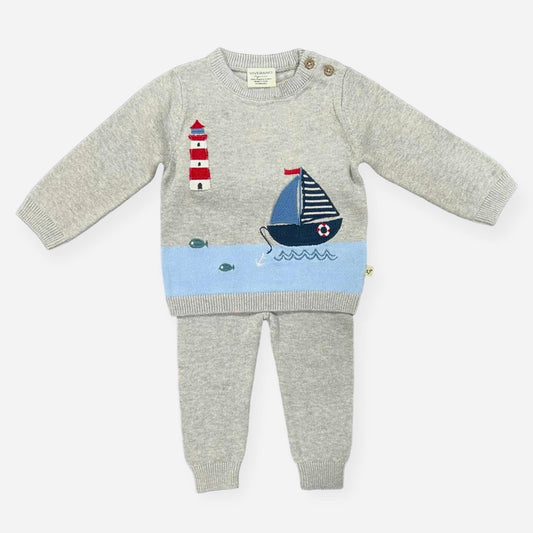 Viverano Organics - Lighthouse & Boat Baby Knit Pullover & Pants Set (Organic): Grey Heather