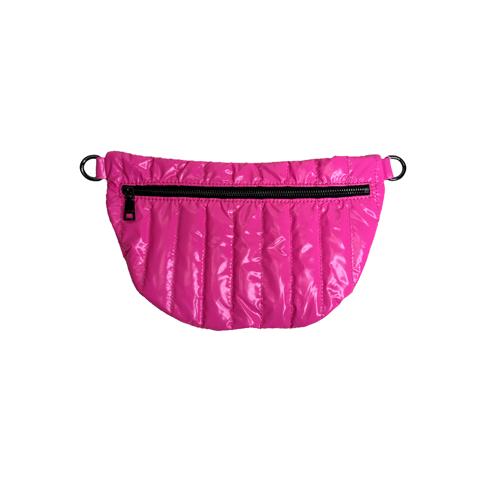 Reese Quilted Sling/Waist Bag w/Black Resin Chain & 2" Solid: PINK