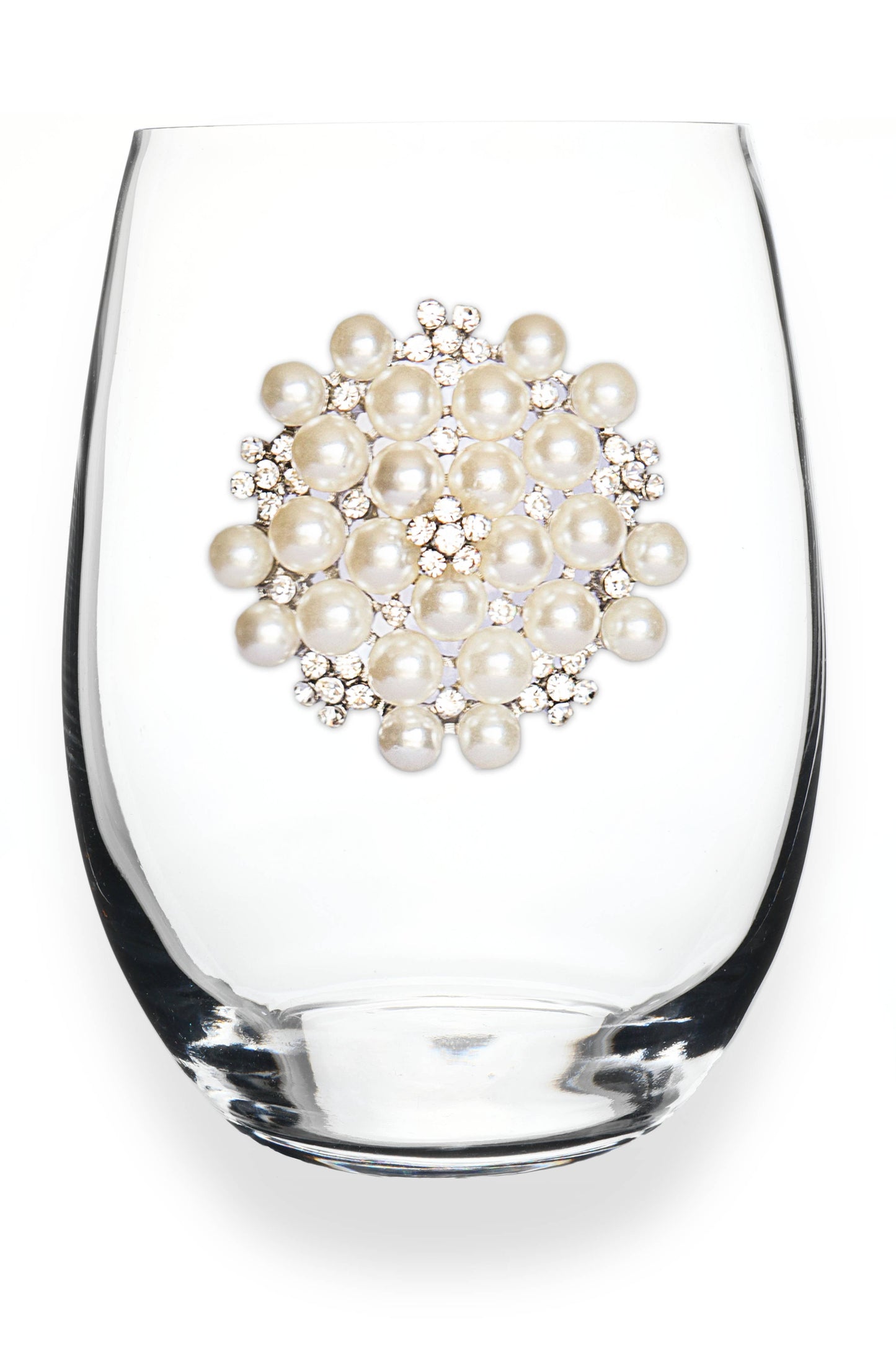 The Queens' Jewels® - Round Diamond and Pearl Jeweled Stemless Wine Glass