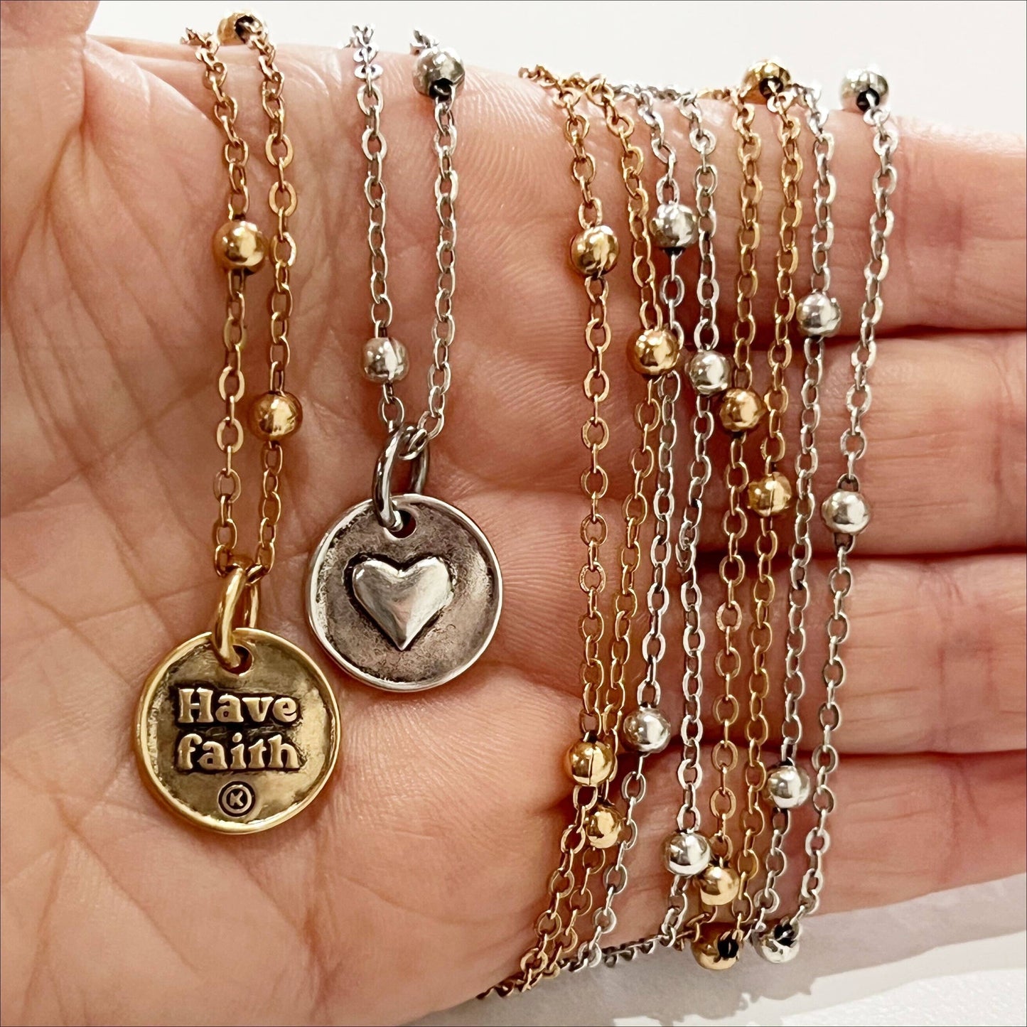 Katia Designs - HAVE FAITH | HEART | Dainty: Gold / Off-White Howlite Cross