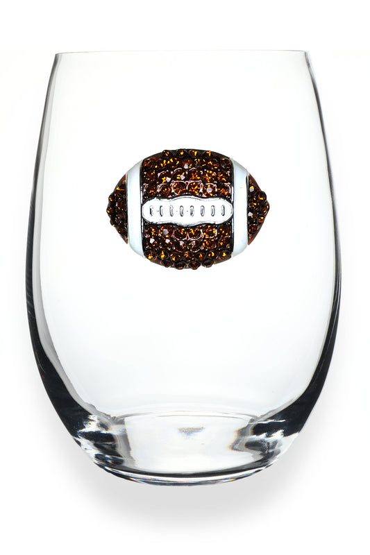 Football Jeweled Glassware - Stemless - Brown and White