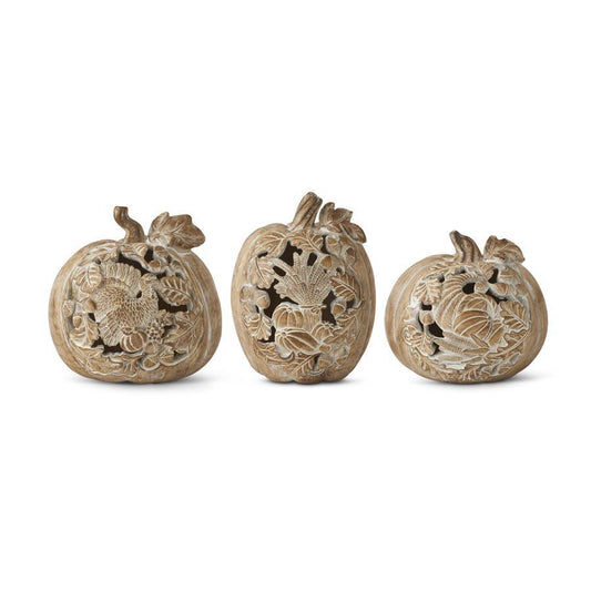 Resin Whitewashed Wood Grain Cutout Pumpkins
