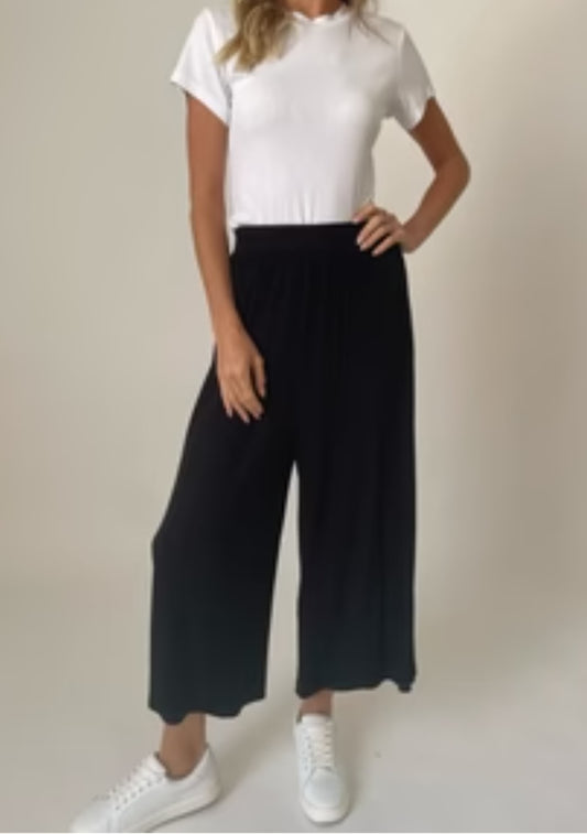 Ribbed Culotte High Waisted Pant Onyx