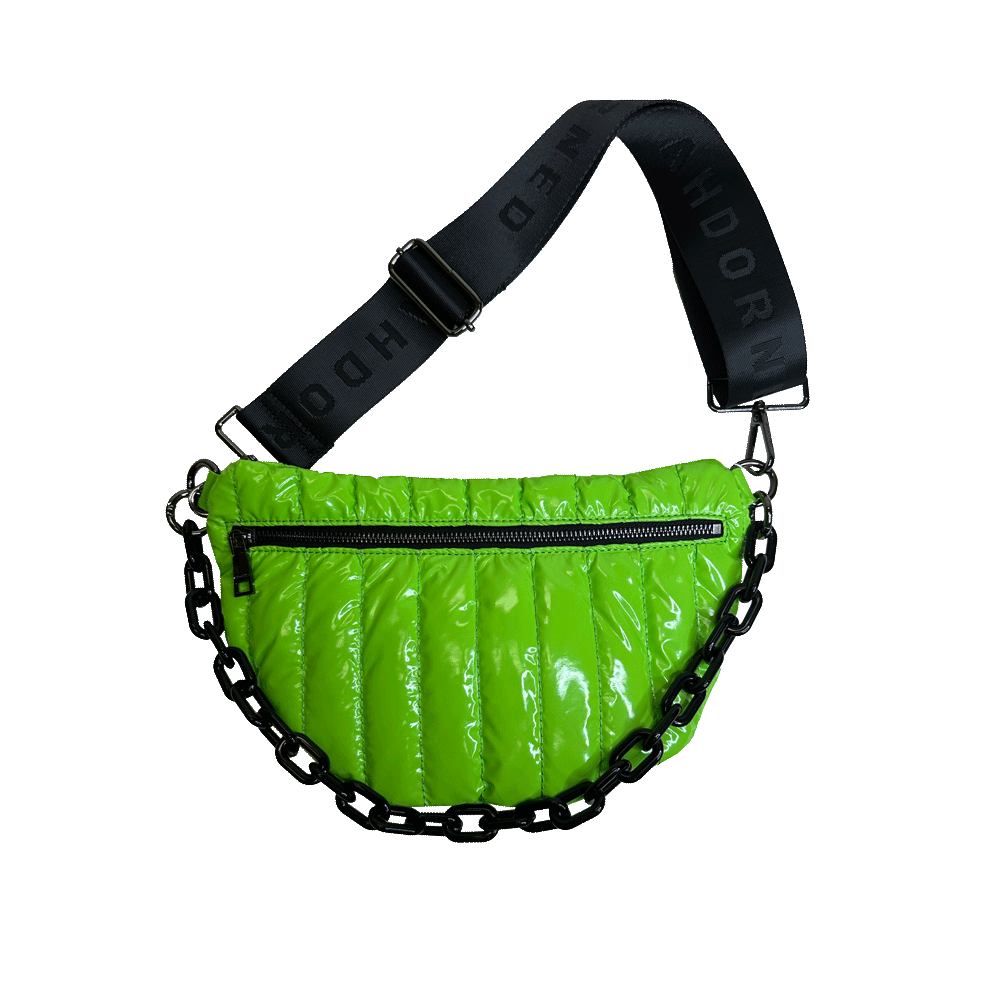 Reese Quilted Sling/Waist Bag w/Black Resin Chain & 2" Solid: BLACK