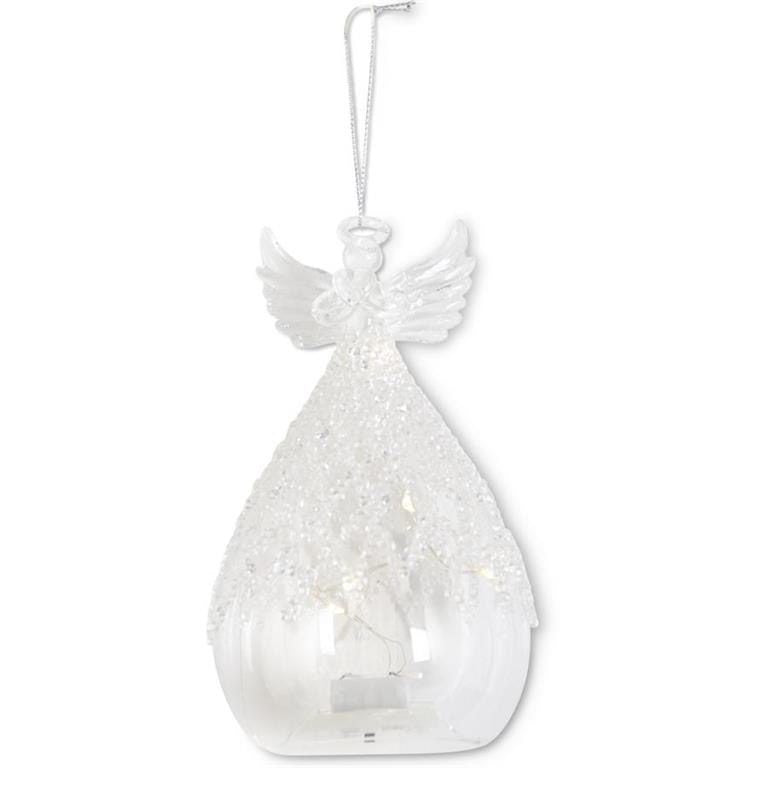 6.5in Frosted Ribbed Glass LED Angel w/beads