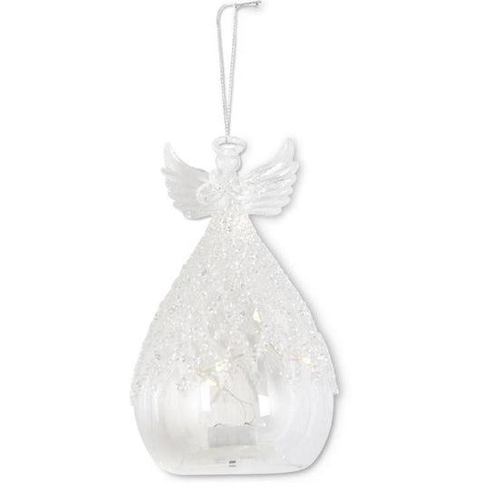 6.5in Frosted Ribbed Glass LED Angel w/beads