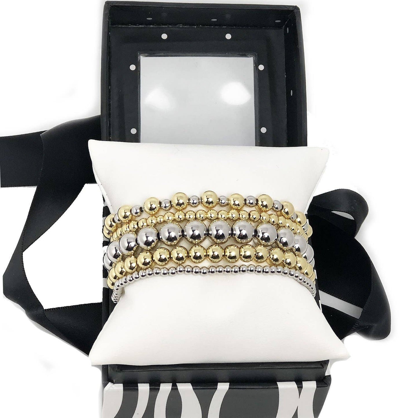 Love, Lisa - Celebrity Famous Five Stack Of Beaded Bracelets: Mixed Silver & Gold