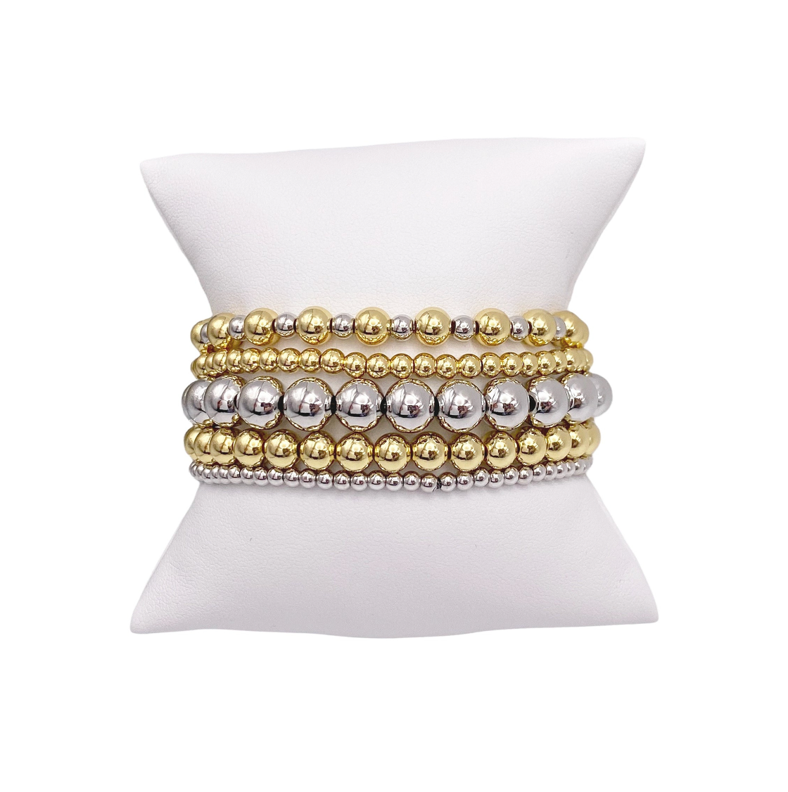 Love, Lisa - Celebrity Famous Five Stack Of Beaded Bracelets: Mixed Silver & Gold