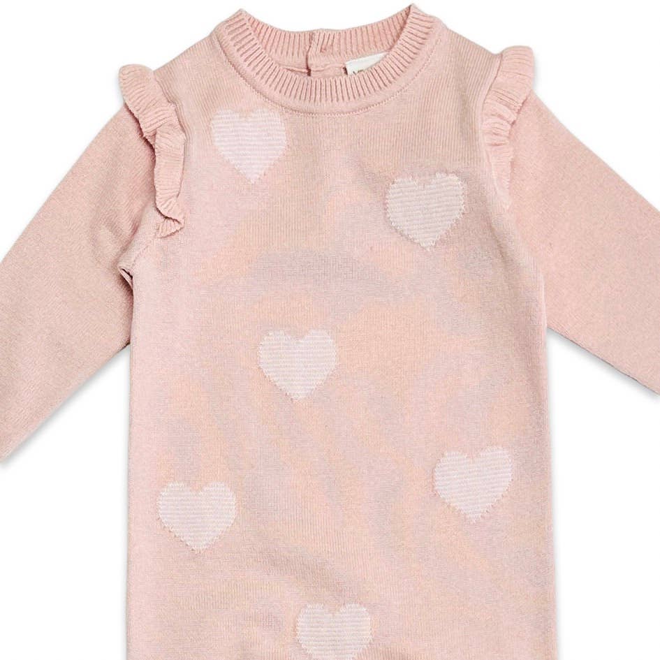 Viverano Organics - Hearts Jacquard Knit Baby Jumpsuit (Organic Cotton): Blush Pink / 3-6M