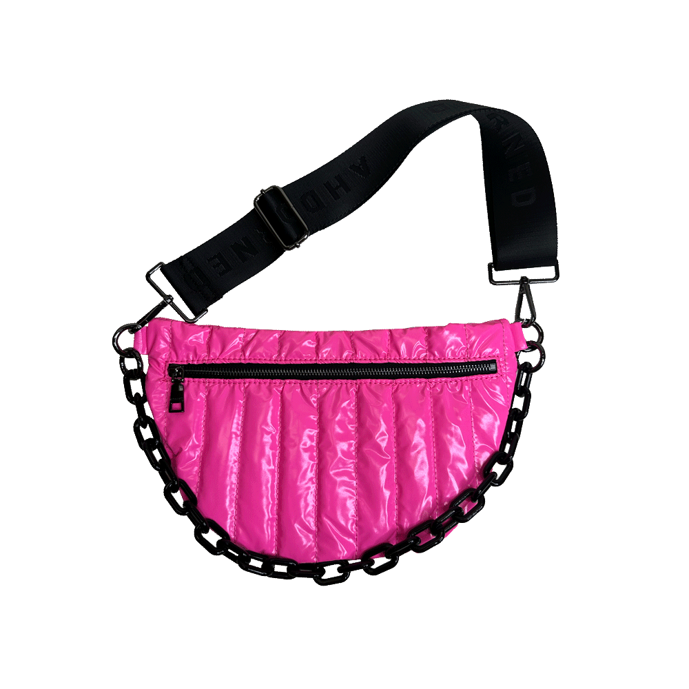 Reese Quilted Sling/Waist Bag w/Black Resin Chain & 2" Solid: BLACK