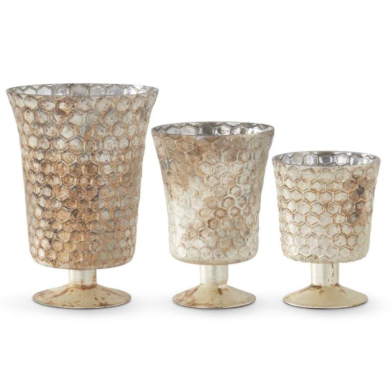 Honeycomb Champagne Mercury Glass Fluted Vase