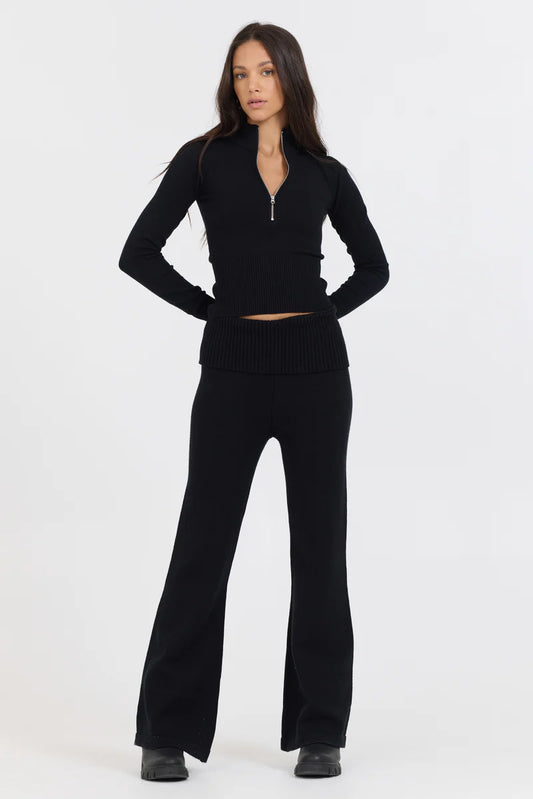 Slim Fit Knit Fold Over Flare Pant