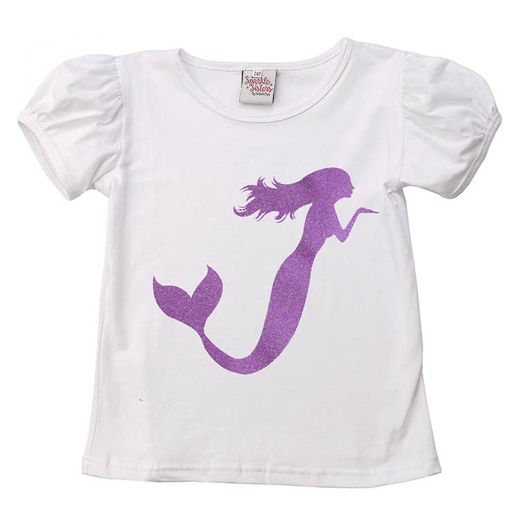 Sparkle Sisters by Couture Clips - Lavender Mermaid on Puff Sleeve Shirt: 3 / white