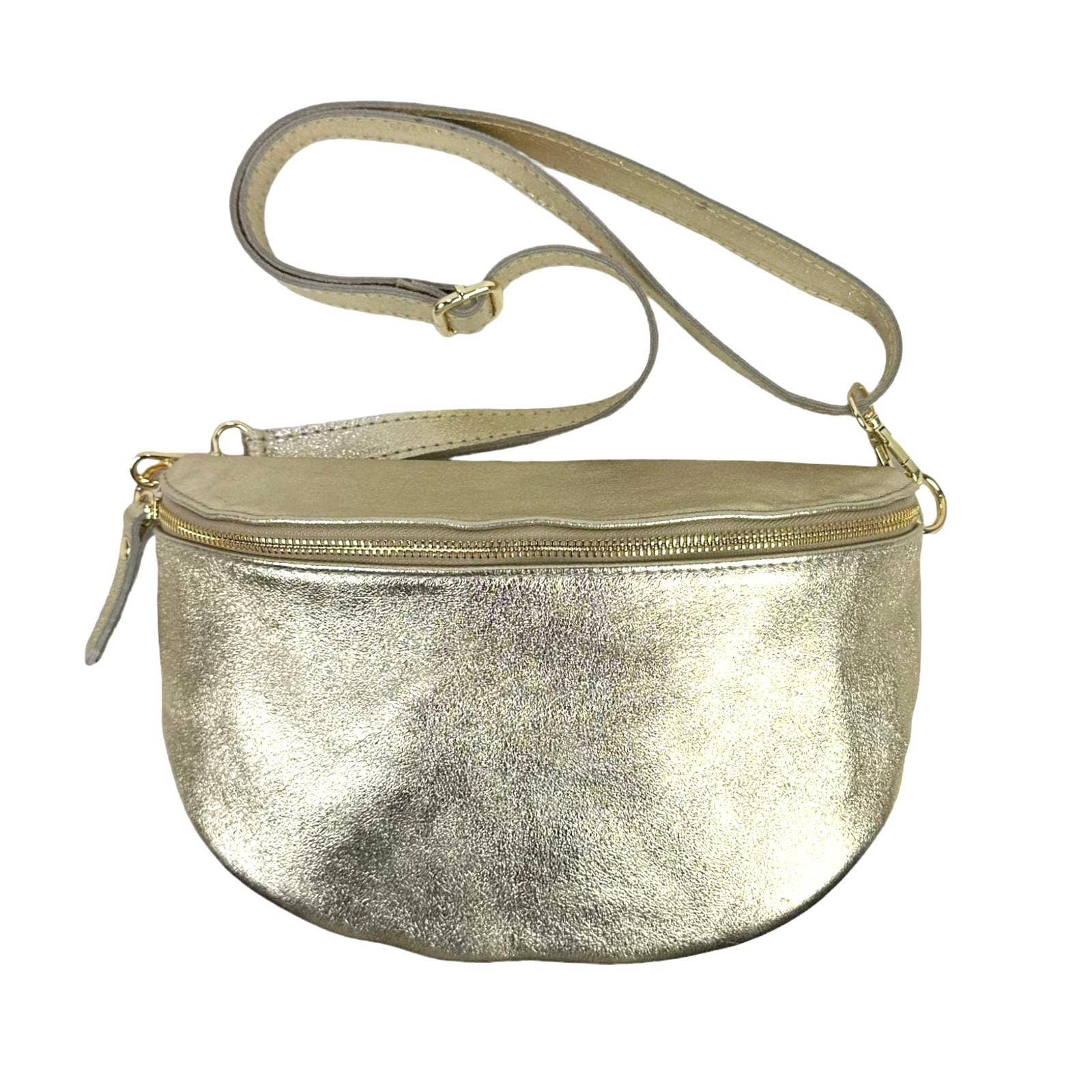 Large Metallic Italian Leather Waist Bag for Women. Sales: Gold – Casa Vita  NJ