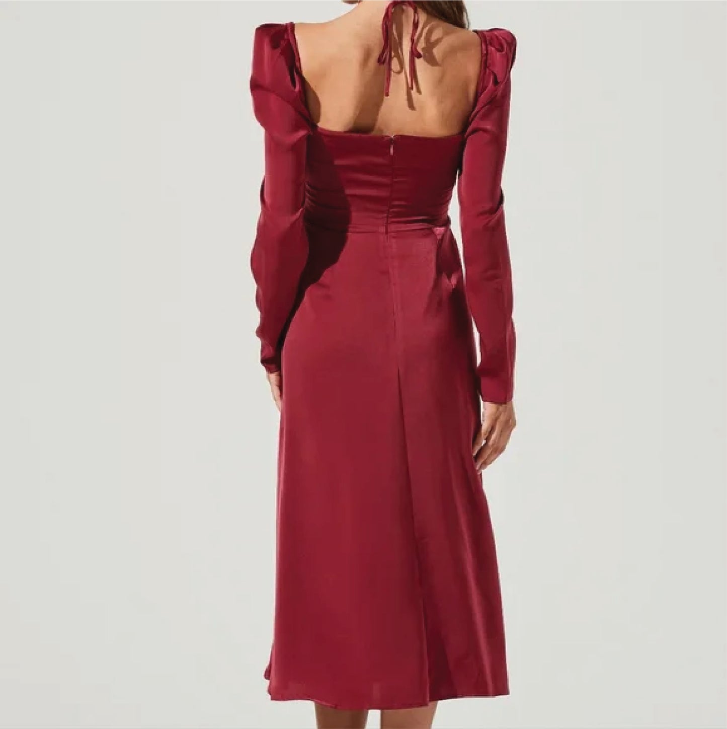 CINCHED HALTER TIE SATIN MIDI DRESS Wine