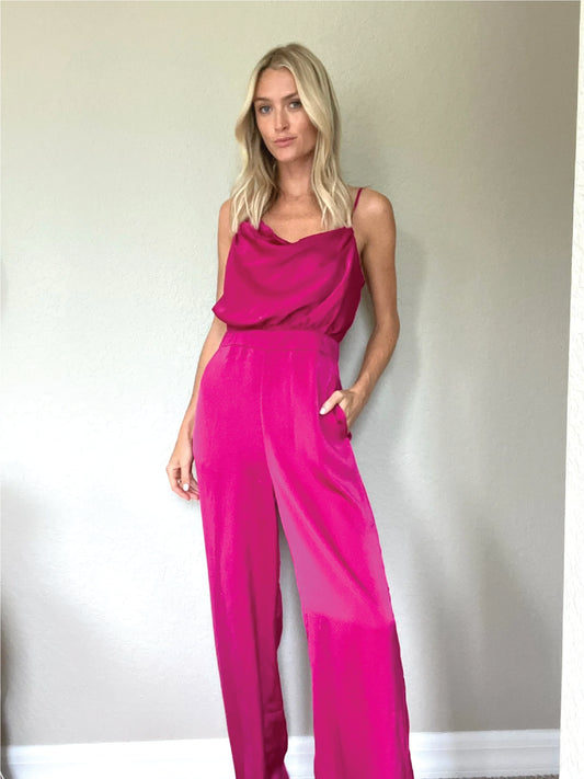 Cowl Neck Satin Jumpsuit