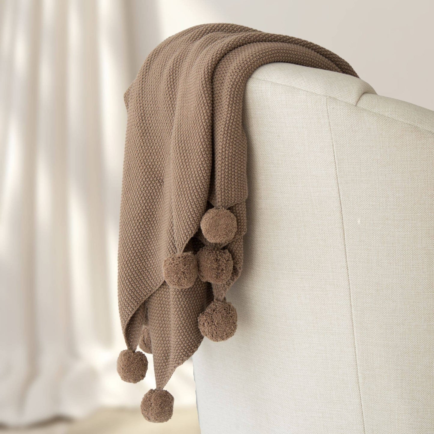 Tajik Home LLC - Aria Cotton Seedstitch Throw with Pompoms