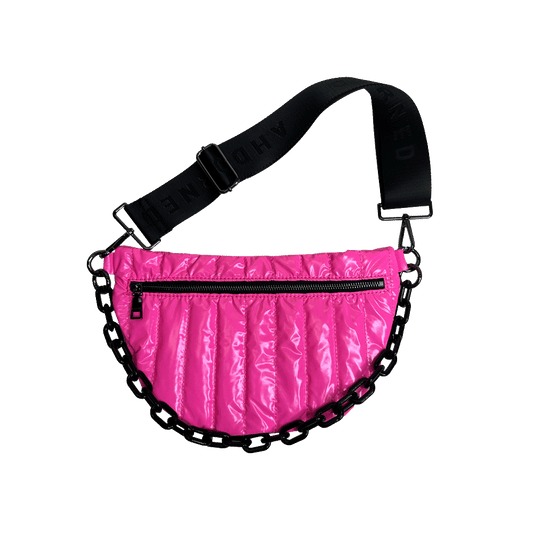 Reese Quilted Sling/Waist Bag w/Black Resin Chain & 2" Solid: PINK