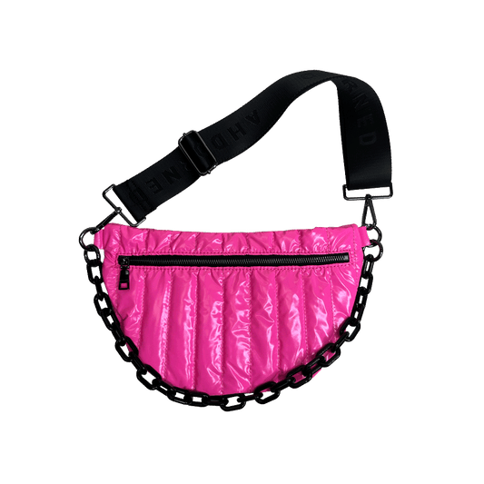 Reese Quilted Sling/Waist Bag w/Black Resin Chain & 2" Solid: PINK