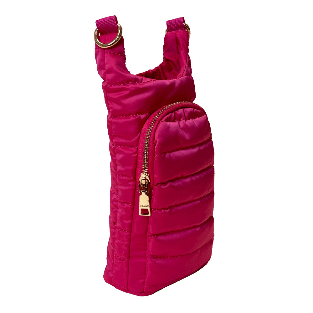 Emma Quilted Puffy Water Bottle Holder w/2" Solid Strap: NAVY