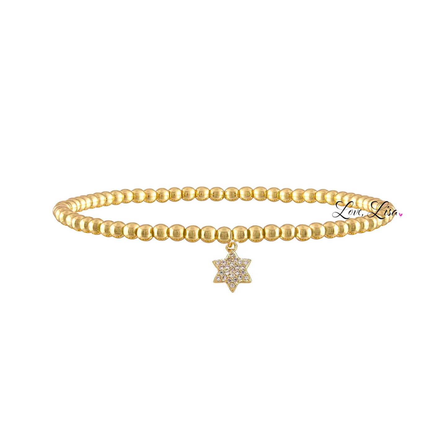 Love, Lisa - Sami 3mm Little Star of David Bracelet Stretch Gold Silver : Silver
