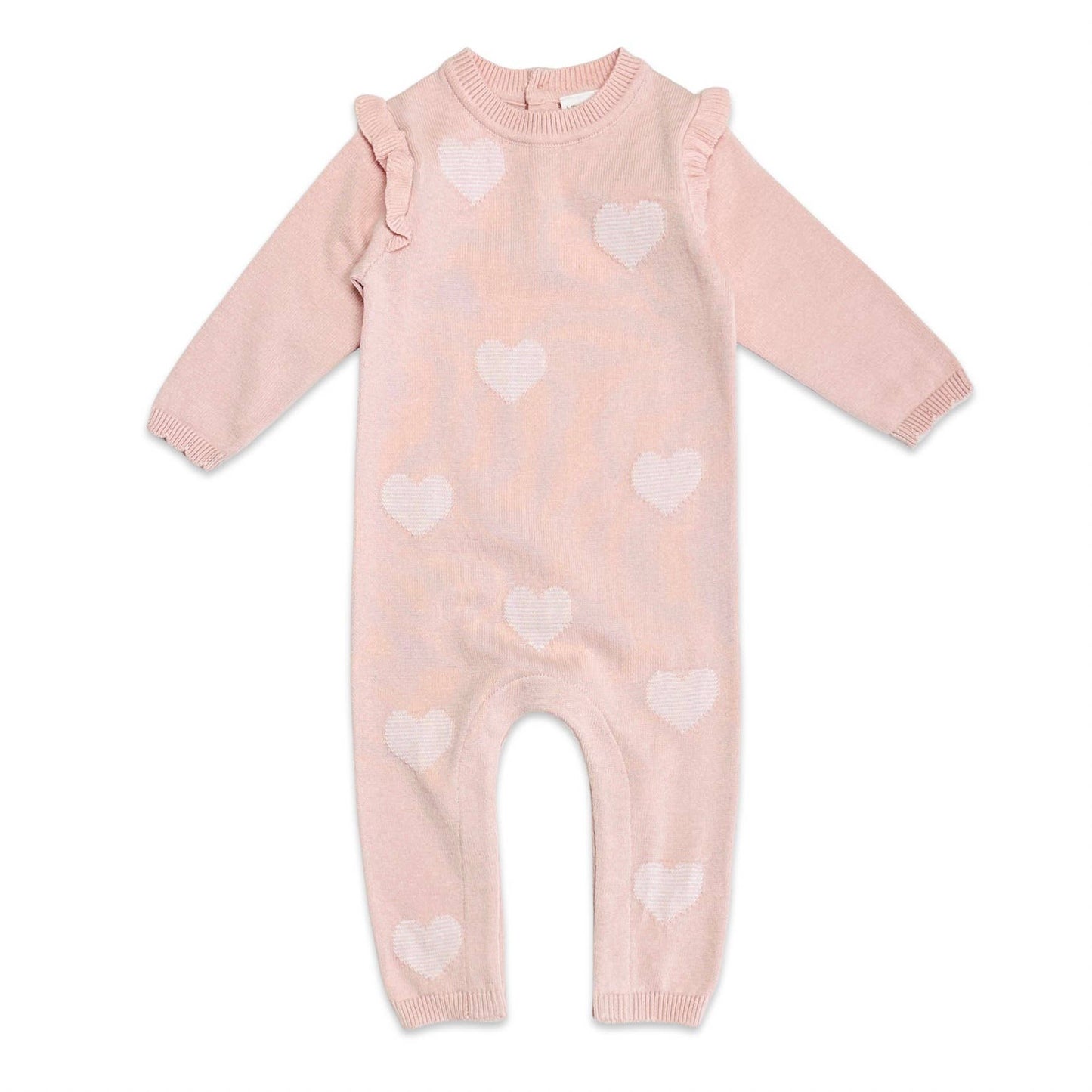 Viverano Organics - Hearts Jacquard Knit Baby Jumpsuit (Organic Cotton): Blush Pink / 0-3M