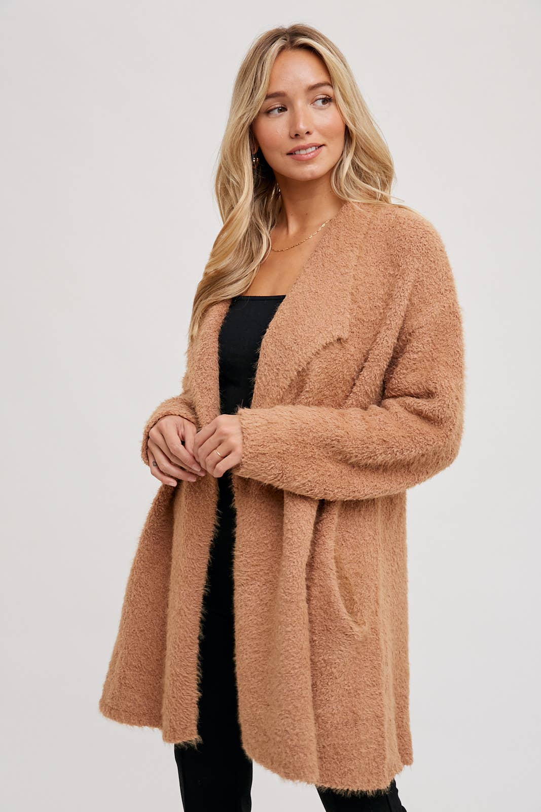 Bluivy - SOFT FUZZY DRAPE FRONT CARDIGAN: OATMEAL