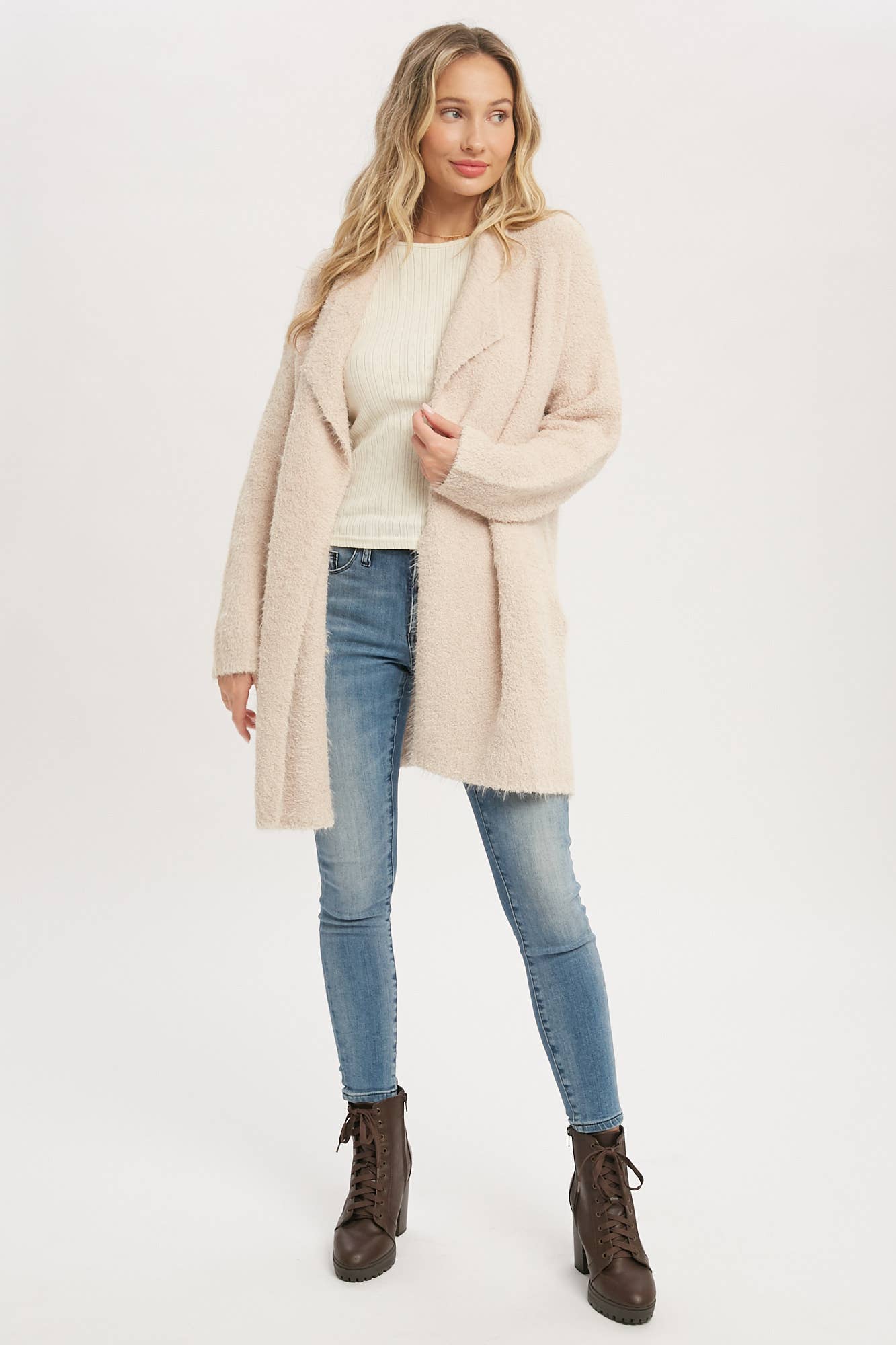 Bluivy - SOFT FUZZY DRAPE FRONT CARDIGAN: OATMEAL