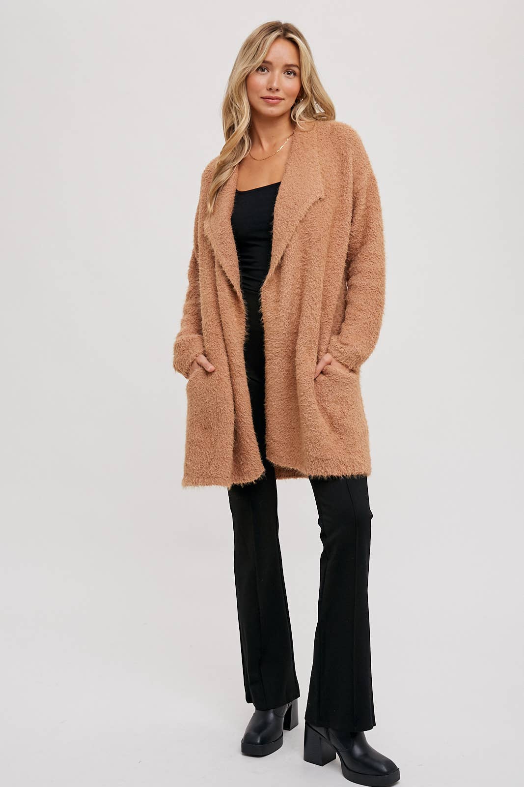 Bluivy - SOFT FUZZY DRAPE FRONT CARDIGAN: OATMEAL