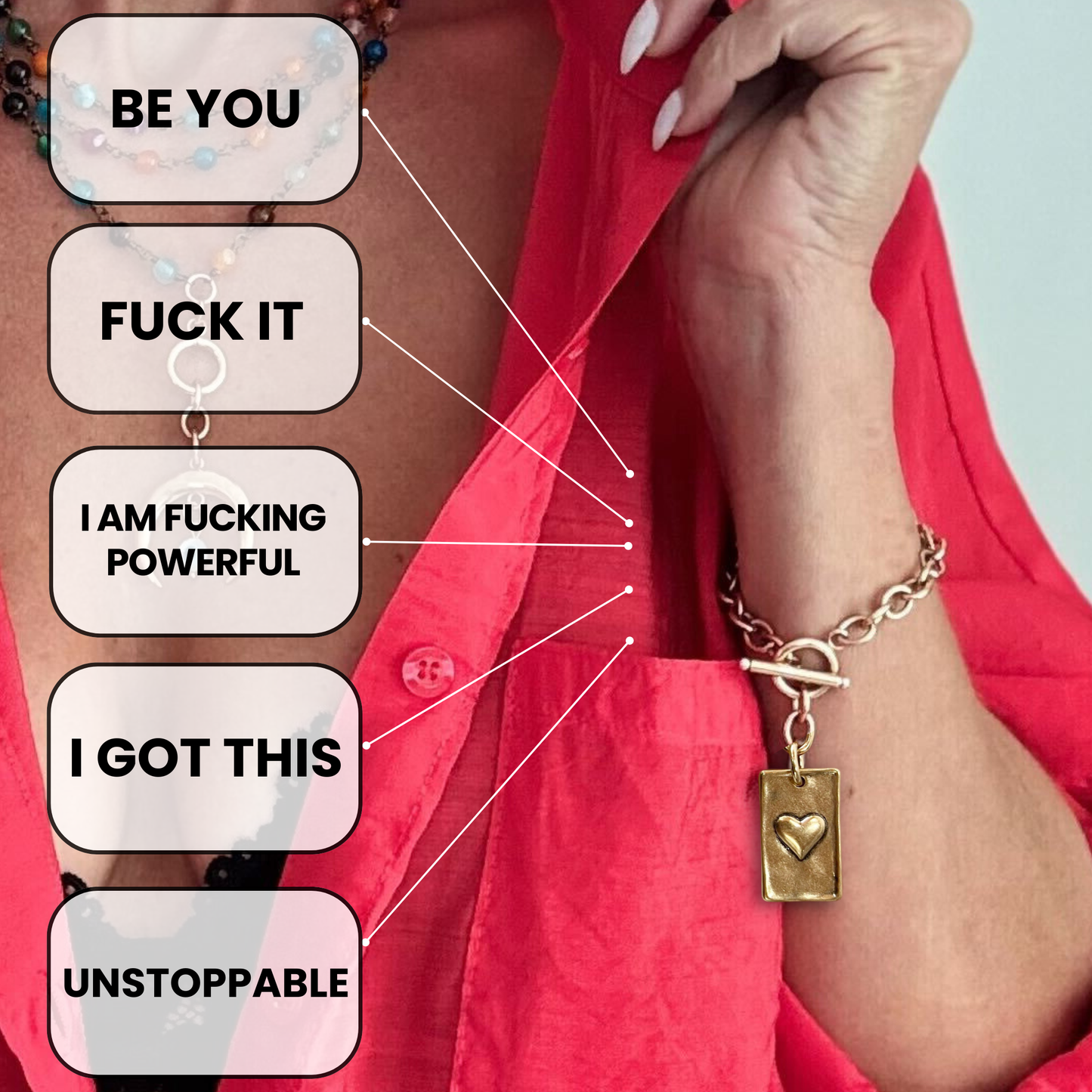 Katia Designs - CHOOSE YOUR MESSAGE | RECTANGLE | Chain Bracelet: Silver / BE YOU / S (7.5")