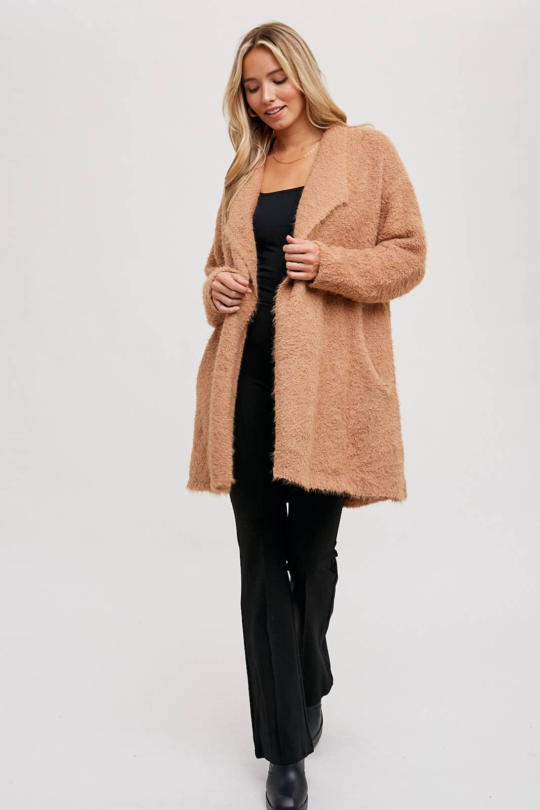 Bluivy - SOFT FUZZY DRAPE FRONT CARDIGAN: OATMEAL