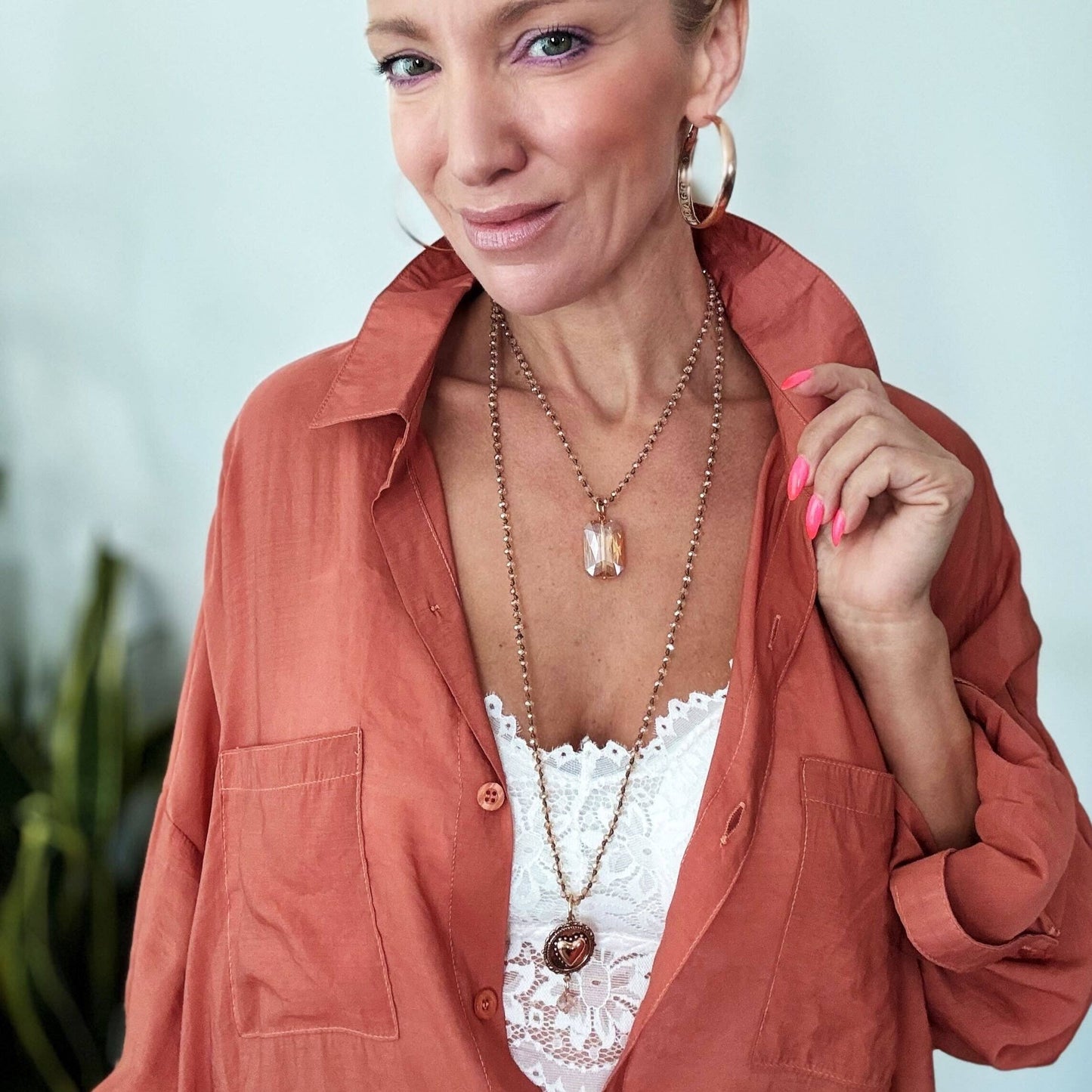 I AM ENOUGH | HEART | Original Layering Bundle: Gold finish / Beige Crystal Beads