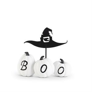 4 in White Resin Boo Pumpkins w/Witch Hat